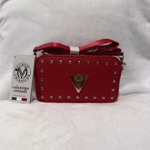 Valentino Orlandi Red Crossbody Camera  Bag with Gold Studs